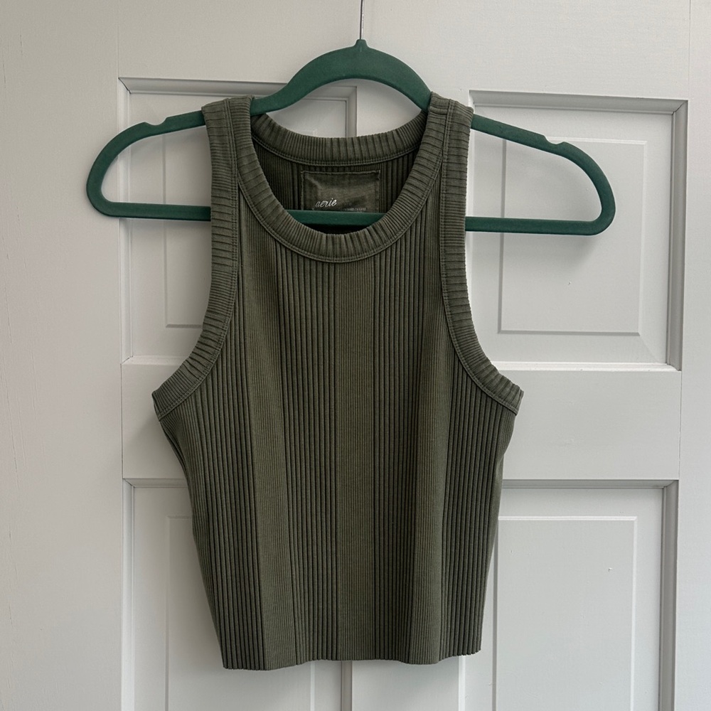 Aerie Dark Green Ribbed Tank Top